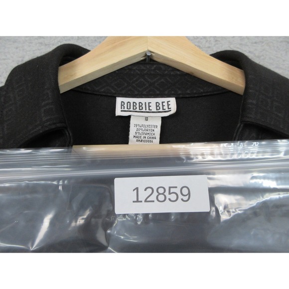 Robbie Bee Dress Womens 10 Black Wrap Belted Collared Short Sleeve Midi A Line - Picture 16 of 16